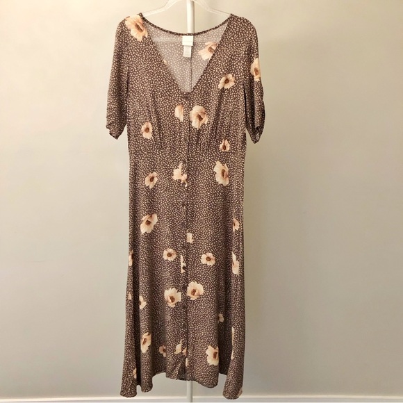 H&M Boho Feminine Cottagecore Tan Earthy Button Down Summer Festival Maxi Dress. - Picture 5 of 13